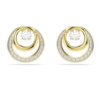 Hyperbola Gold Tone Plated Round Cut Crystal Stud Earrings