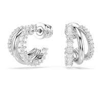 Hyperbola hoop earrings, Round cut, Mini, White, Rhodium plated