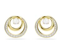 Hyperbola stud earrings, Round cut, White, Gold-tone plated