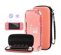 HYPERCASE Carrying Case for Nintendo Switch Lite, Pink Protective Hard Portable Travel Pouch Case for Switch Accessories with 8 Game Cartridges, TPU Glitter Shell, Screen Protector and 2 Jelly Caps.