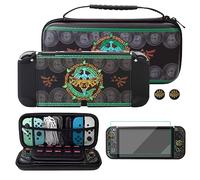 HYPERCASE Carrying Case for Tears of The Kingdom, Only Suitable for Nintendo Switch OLED of Zelda, with Black Protective Cover, Glass Screen Protector, Frosted Handle Shell, 2 Thumb Caps