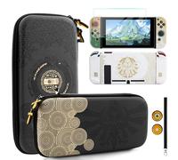 HYPERCASE Carrying Case of Tears of The Kingdom Compatible with Nintendo Switch, with White Protective Cover of Zelda Tears of The Kingdom, Glass Screen Protector, 2 Thumb Caps, and Wrist Strap