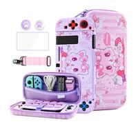 HYPERCASE Cute Cat Switch Case Kit for NS Accessories Storage, with Portable Travel Carrying Bag Pouch, Soft Switch Protective Skin Cover, HD Screen Protector, Shoulder Strap & 2 Kawaii Thumb Caps