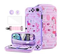 HYPERCASE Cute Cat Switch OLED Case Kit, with Portable Travel Carrying Bag Pouch for OLED Accessories Storage, Hard Slim Switch OLED Skin Cover, Screen Protector, Shoulder Strap & 2 Kawaii Thumb Caps