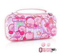 HYPERCASE Cute Pink Switch Carrying Travel Case for Kirby, Portable Switch NS/OLED Console & Acceesories Storage Bag Pouch with 10 Game Card Slots, Adjustable Shoulder Strap & 2 Kawaii Thump Caps