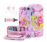 HYPERCASE Cute Switch OLED Carrying Case Kit for Princess, with Pink Girly Switch OLED Travel Bag Pouch, PC Hardshell Switch OLED Cover Skin, Screen Protector, Shoulder Straps & 2 Kawaii Thump Caps
