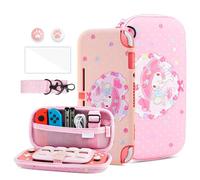 HYPERCASE Pink Girly Switch Lite Carrying Travel Case Cute Cartoon Pattern, with Switch Lite Skin Cover Protector TPU Softshell, HD Screen Protector, Shoulder Strap & 2 Thumb Grips