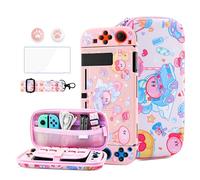 HYPERCASE Pink Switch Carrying Case Kit of Kirby, with Cute Travel Bag for Nintendo Switch Accessories Storage, Soft TPU Protective Cover Skin, Screen Protector, Shoulder Straps & 2 Kawaii Thump Caps