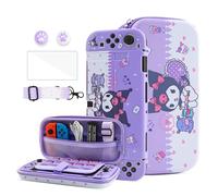 HYPERCASE Switch OLED Carrying Case Set of Kuromi, with Cute Travel Bag for Switch OLED Accessories, Purple Hard Protective Cover for OLED Console, Screen Protector, Shoulder Strap & 2 Thumb Caps
