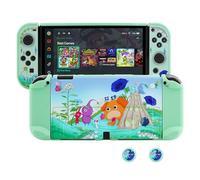 HYPERCASE Switch OLED Hard Shell Dockable Protective Case Cover of Pikmin, Green Anti-Scratch Switch OLED Case Protector for Nintendo Switch OLED Console & Joycon Grip, with 2 Cute Thump Caps