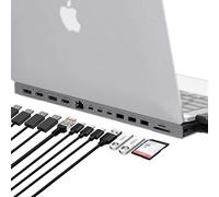 HyperDrive Docking Station Form-Fitting Design for MacBook Pro 13", 14",13in1 USB C Hub: Dual 4K HDMI, 2 DP, Gigabit Ethernet, 3 USB-A, 2 USB-C, USB-C PD 100W, MicroSD and SD