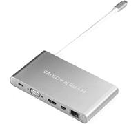 Hyperdrive Ultimate USB-C Hub for Macbook & PC, 11-in-1 Hub with built in USB-C cable: USB-C 5Mbps, 60W Power Delivery, USB-C 5Gbps Data, VGA, 4K HDMI, Gigabet Ethernet 1Gb/s, Micro SD/SD Card Reader, Grey