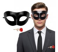 Hyperfun Experience Masquerade Mask for Men with Brooch for Halloween Mardi Gras Party (Rounded)