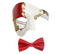 HyperFun Masquerade Mask for Men Phantom of the Opera Half Face Mask with Bowtie, Vintage Venetian Masks for Costume/Theme Parties (Red Encounter)