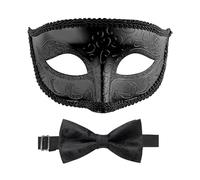 HyperFun Masquerade Mask for Men with Bow Tie Venetian Mens Masquerade Mask for Halloween Mardi Gras Prom Ball Party