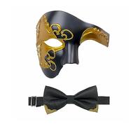 HyperFun Mens Masquerade Mask Phantom of The Opera Half Face Mask with Bowtie, Vintage Venetian Masks for Halloween Costume Party (Black Poets)