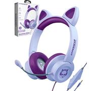 HyperGear Kombat Kitty Headphones for Kids Headphones with Cord Cute Cat Ear Kid Wired (Purple) Gaming Headset for Girls w/Mic Toddler Corded Headphone for Kids for School, Home, Streaming, Recording