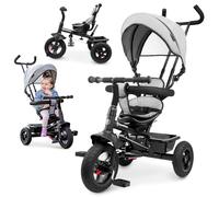 HyperMotion Baby Trike with Parent Handle & Canopy - Convertible Toddler Push Along Tricycle for 1-4 Year Old, Adjustable Bar, Foldable Footrest & Storage Basket - 20kg Capacity
