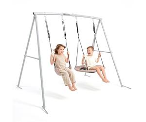 HyperMotion Double Garden Swing with Nest and Classic Seat, Steel, Oxford Fabric, PE, PP, EPE, Grey/Beige, 235 x 172 x 78 mm