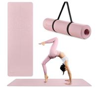HyperMotion Lotus TPE Yoga and Exercise Mat 6mm 72 x 24 in Pink Non-Slip Fitness Pilates Workout with Strap Lightweight Durable