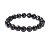 Hypersthene Bracelet for Men, Mens Beaded Bracelets Natural Silver Sheen Gemstone, Beaded Bracelets for Men 8mm Black Stone Stretch Bracelet Gift for Men Women, One Size, Acetate, hypersthene