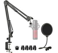 HyperX QuadCast Mic Stand with Pop Filter, Adjustable Mic Boom Arm with Upgraded Desk Table Mount Clamp for HyperX QuadCast, QuadCast S-RGB USB Condenser Microphone by Rigych