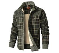 HYPESTFIT Mens Jacket Flannel Fur Lined Button Warm Lumberjack Fleece Padded Long Sleeve Casual Army Green XL