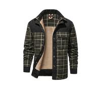 HYPESTFIT Mens Jacket Flannel Fur Lined Button Warm Lumberjack Fleece Padded Long Sleeve Casual Dark green L