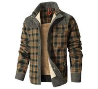 HYPESTFIT Mens Jacket Flannel Fur Lined Button Warm Lumberjack Fleece Padded Long Sleeve Casual Light Army Green S
