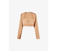 Hyphen Womens Hyphen Long-Sleeve Cropped Satin Top Latte 8
