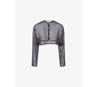 Hyphen Womens Hyphen Long-Sleeve Cropped Sheer Top Black Polka & Dot 8