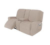 HYPIQQ 8-Piece Jacquared Stretch Loveseat Reclining Sofa Covers Reclining Love Seat with Middle Console Slipcover Stretch Recliner Cover,Khaki,2 Seat