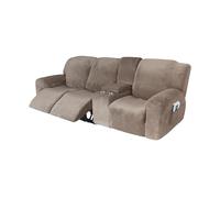 HYPIQQ Recliner Loveseat Covers with Center Console 8 Pieces Stretch Velvet Recliner Cover 2 Seat Loveseat Recliner Sofa Cover with Storage Pocket,Taupe,3 Seat Console