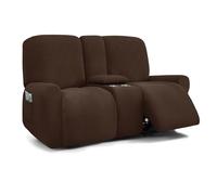 HYPIQQ Reclining Love Seat with Middle Console Slipcover 8-Piece Dual Reclining Sofa Covers Jacquard 2 Seat Recliner Couch Cover Washable,Brown,2 Seat Console