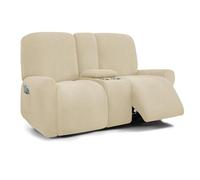 HYPIQQ Reclining Love Seat with Middle Console Slipcover 8-Piece Dual Reclining Sofa Covers Jacquard 2 Seat Recliner Couch Cover Washable,Beige,2 Seat Console