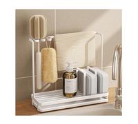 HYPIQQ Sink Caddy Kitchen Sink Organizer Kitchen Sink Tidy Organiser For Dish Cloths, Sponges, Brushes (Fits All Sinks),White