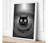 Hypnotic Cat Geometric Canvas Wall Art Print 24x16 Inch (61 x 41 cm)