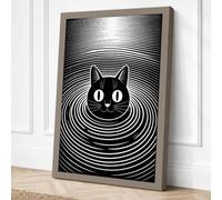 Hypnotic Cat Geometric Canvas Wall Art Print 36x24 Inch (91 x 61 cm)