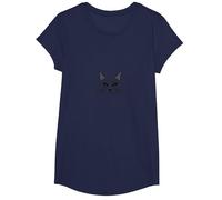 Hypnotic Cat Typography Art Print Feline Lovers Decor T-Shirt, Girls, Navy, Medium