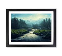 Hypnotic Forest Stream Framed Print | A4 Black Framed Wall Art | Ready to Hang | Modern Landscape Picture | Living Room Bedroom Lounge Office