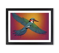 Hypnotic Kingfisher Bird BLK Framed Wall Art Print A2 Black