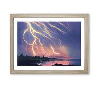 Hypnotic Lightning Storm Framed Print | A4 Oak Framed Wall Art | Ready to Hang | Modern Landscape Picture | Living Room Bedroom Lounge Office
