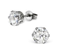 Hypo-Allergenic Surgical Stainless Steel Stud Earrings with 7mm AAA CZ Crystals by Kate Benson