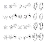 Hypoallergenic 14K Gold Stud Earrings Set for Women Surgical Stainless Steel Flat back Earrings Small Gold Huggie Hoop Earring for Sensitive Ears Screw Back Cartilage Piercing Jewelry