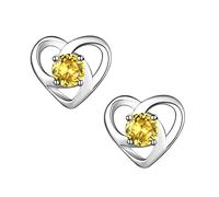 Hypoallergenic 925 Sterling Silver Celtic Knot November Birthstone Yellow Citrine Earrings, Birth Stone Jewelry Dainty Cute Stud Heart Shaped Hoop Earrings for Women Teen Girls
