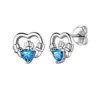 Hypoallergenic 925 Sterling Silver Claddagh Celtic Knot December Birthstone Blue Earrings, Birth Stone Jewelry Dainty Cute Stud Heart Shaped Hoop Earrings for Women Teen Girls