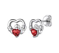 Hypoallergenic 925 Sterling Silver Claddagh Celtic Knot January Birthstone Red Earrings, Birth Stone Jewelry Dainty Cute Stud Heart Shaped Hoop Earrings for Women Teen Girls