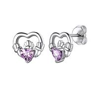 Hypoallergenic 925 Sterling Silver Claddagh Celtic Knot June Birthstone Purple Earrings, Birth Stone Jewelry Dainty Cute Stud Heart Shaped Hoop Earrings for Women Teen Girls