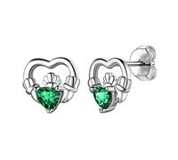 Hypoallergenic 925 Sterling Silver Claddagh Celtic Knot May Birthstone Green Earrings, Birth Stone Jewelry Dainty Cute Stud Heart Shaped Hoop Earrings for Women Teen Girls