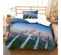 Hypoallergenic Bedding Set Air Show, Cozy Bedspread 3D Printed Red Arrows Plane Quilt Cover Single（135x200cm）, Microfiber Duvet Cover for Kids & Adults with Pillowcase
